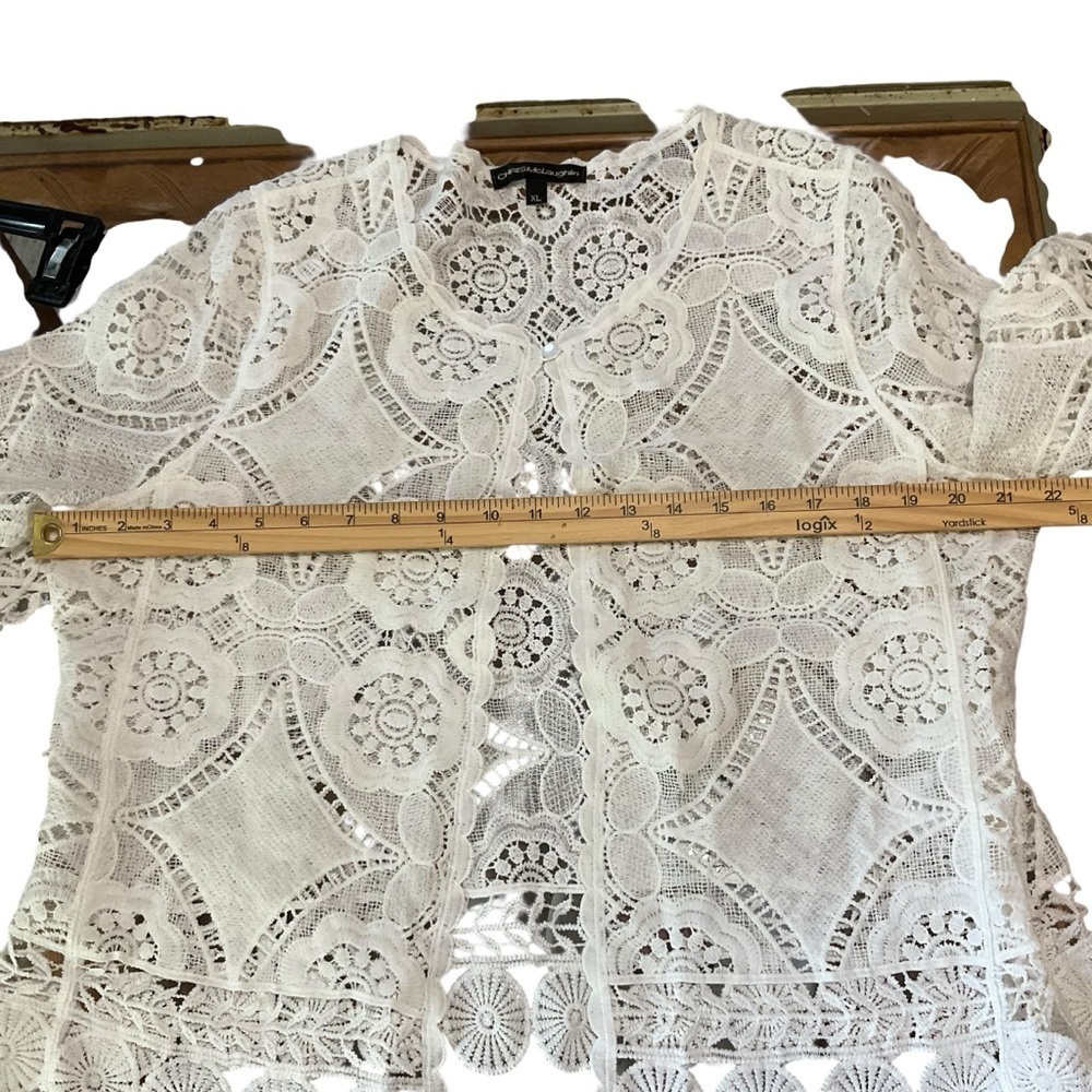 Chris McLaughlin White Crochet Open Front Cardigan XL - Picture 9 of 10
